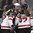 PLYMOUTH, MICHIGAN - APRIL 7: USA's Kacey Bellamy #22 has words with Canada's Sarah Davis #37 and Bailey Bram #17 during gold medal game action at the 2017 IIHF Ice Hockey Women's World Championship. (Photo by Matt Zambonin/HHOF-IIHF Images)

